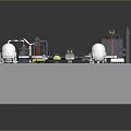 Industrial Equipment Model With Wind Turbine Water Towers And Pipes