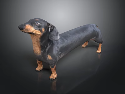 Black and Brown Dachshund Standing on Black Background With Realistic Rendering 3d model