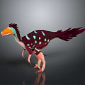 3D Model Feathered Dinosaur Character With Maroon Body White Blue Spots And Orange Beak