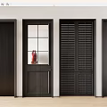Dark Colored Doors With Glass Panel And Louver Designs For Home Interior