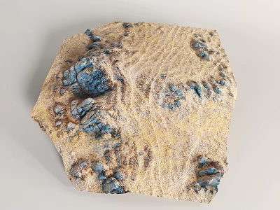 Detailed Micro Terrain Model With Yellow Base And Blue Rocky Textures 3d model