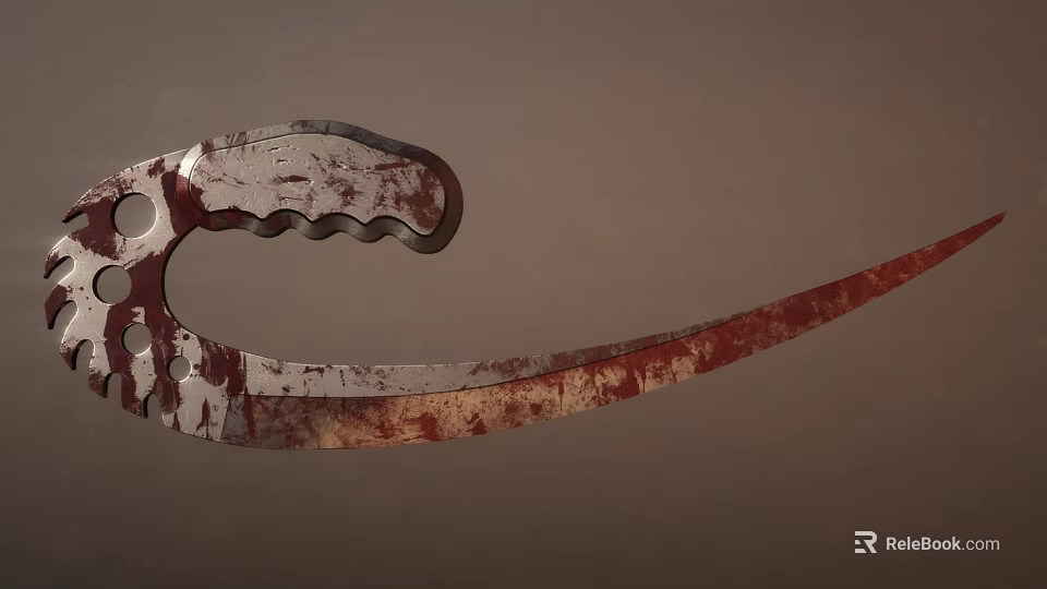 Artistic Metal Sculpture Carving of Knife with Bloodstains on Blade and Handle 3d model 