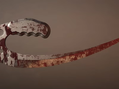 Artistic Metal Sculpture Carving of Knife with Bloodstains on Blade and Handle 3d model