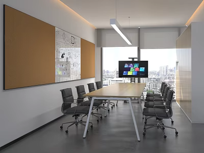 Modern Bright City View Meeting Room With Conference Table Ergonomic Office Chairs And Smart 3d model