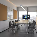 Modern Bright City View Meeting Room With Conference Table Ergonomic Office Chairs And Smart