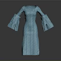 Blue Polka Dot Dress with Flared Long Sleeves Elegant Length Fashionable for Women Daily Wear