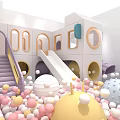 Colorful Indoor Playground With Ball Pit Colorful Balls Purple Slide And Climbing Structures