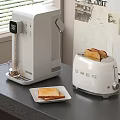 Modern White Coffee Maker And Toaster On Kitchen Counter With Toasted Bread Slices 3d model
