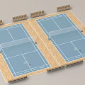 Two Blue Tennis Courts With Wooden Flooring and Spectator Seats For Sports Fitness