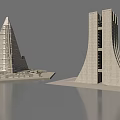 Modern Concrete Architectural Structure With Layered Beams And Open Space 3d model