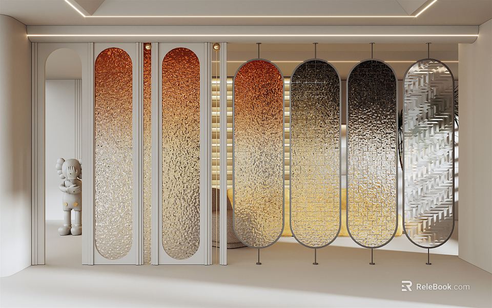 Modern Glass Room Dividers With Gradient Colors And Textured Patterns For Interior Decor 3d model 