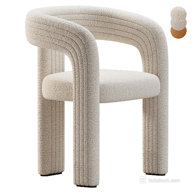 Beige Woven Accent Chair With Curved Armrests And Padded Seat Modern Design 3d model 