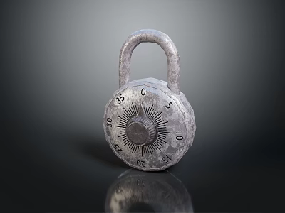 Vintage Gray Door Handle With Round Combination Lock Dial And Numbered Scale 3d model