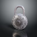 Vintage Gray Door Handle With Round Combination Lock Dial And Numbered Scale 3d model