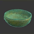 Ancient Bronze Sculptural Bowl With Green Gold Patina And Decorative Handles