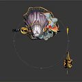 3D Render Fantasy Character With Purple Hair And Flaming Bow In Ornate Costume Back View