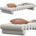 Gray Fabric Sofa Bench With Brown Textured Pillow And Cozy Blanket