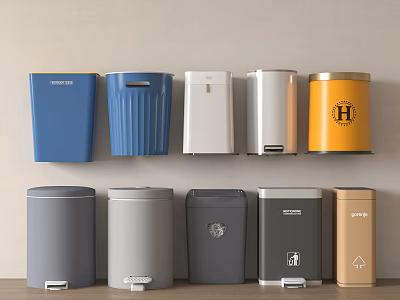 Variety Of Trash Cans With Different Designs And Colors 3d model