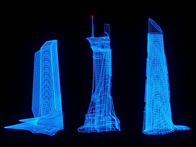 Modern Commercial Equipment 3D Wireframe Models With Structural Design And Blue 3d model