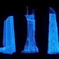 Modern Commercial Equipment 3D Wireframe Models With Structural Design And Blue