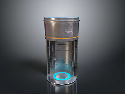 Modern Metallic Cylindrical Device Featuring Layered Structure And Blue Base Ring 3d model