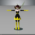 3D Character With Bee Like Features In Yellow Black Outfit Red Hair Antennae Standing Pose