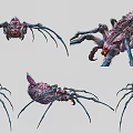 Ornament Decoration Set with Purple Pink Blue Artistic Spider Figurines in Multiple Poses