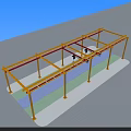 Industrial Gantry Crane Equipment with Yellow Frame Red Beams and Lifting Hooks