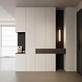 Modern Entryway And Side Cabinet Interior Design With White Dark Panels And Lighting