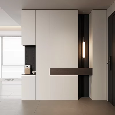 Modern Entryway And Side Cabinet Interior Design With White Dark Panels And Lighting 3d model