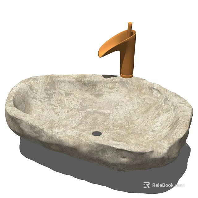 Unique Natural Stone Washbasin with Irregular Shape and Orange Faucet Design 3d model 