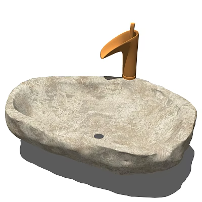 Unique Natural Stone Washbasin with Irregular Shape and Orange Faucet Design 3d model