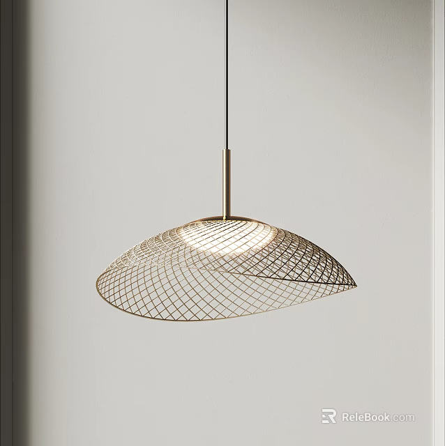 Modern Metallic Hanging Chandelier With Grid Design And Soft Lighting 3d model