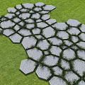 Gray Stone Hexagonal Garden Path Paving With Grass Growing In Gaps 3d model