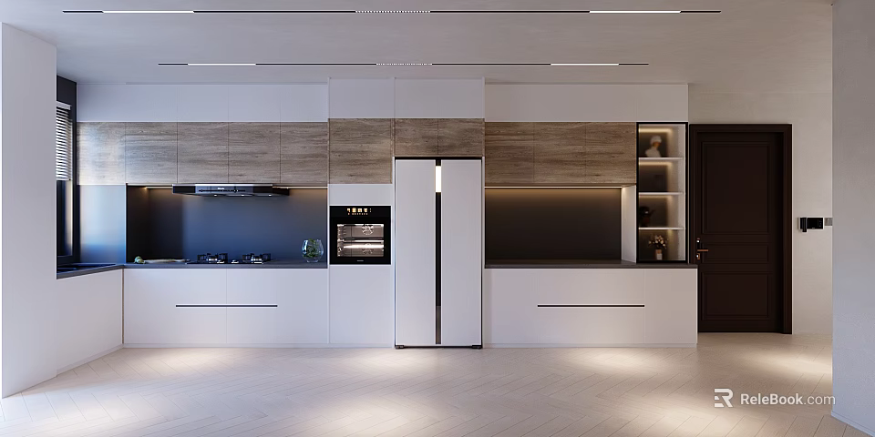 Modern Kitchen Interior With White Cabinets Stainless Steel Appliances And Countertop Design 3d model 
