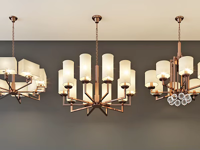 Modern Brass Chandeliers with Frosted Glass Shades Multiple Arms and Decorative Balls 3d model
