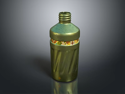 Stylish Green Household Bottle With Ribbed Body Decorative Band And Screw Cap 3d model