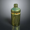 Stylish Green Household Bottle With Ribbed Body Decorative Band And Screw Cap