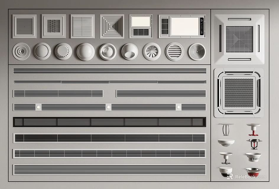 Various Air Conditioner Air Vents Designs And Grille Types For Home Interior 3d model 