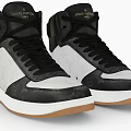 Black White Brown High Top Leather Sneakers With Stylish Design And Brown Sole