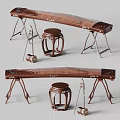Traditional Chinese Musical Instruments With Guzheng Erhu Wooden Stool And Stand Setup