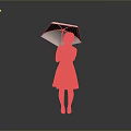 Cute Child in Light Gray Dress Holding Umbrella Standing on Gray Background