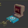 Retro Computer With Red Screen Displaying FATE Blue CD Player And Black Game Controller