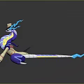 Game Movie Character With Purple Body Blue Horns Yellow Stripes Wearing Hat And Long Tail