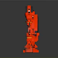 Red Robot Character From Game Movie With Mechanical Arm On Yellow Platform And Transparent Cube