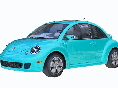 Turquoise Classic Beetle Car With Two Door Body And Stylish Wheels 3d model