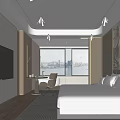 Modern Hotel Guest Room Interior With King Bed Work Desk Armchair And Wooden Decor