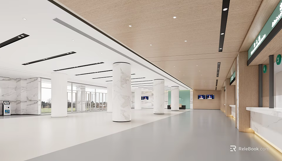 Hospital Outpatient Modern Spacious Interior With Marble Columns 3d model