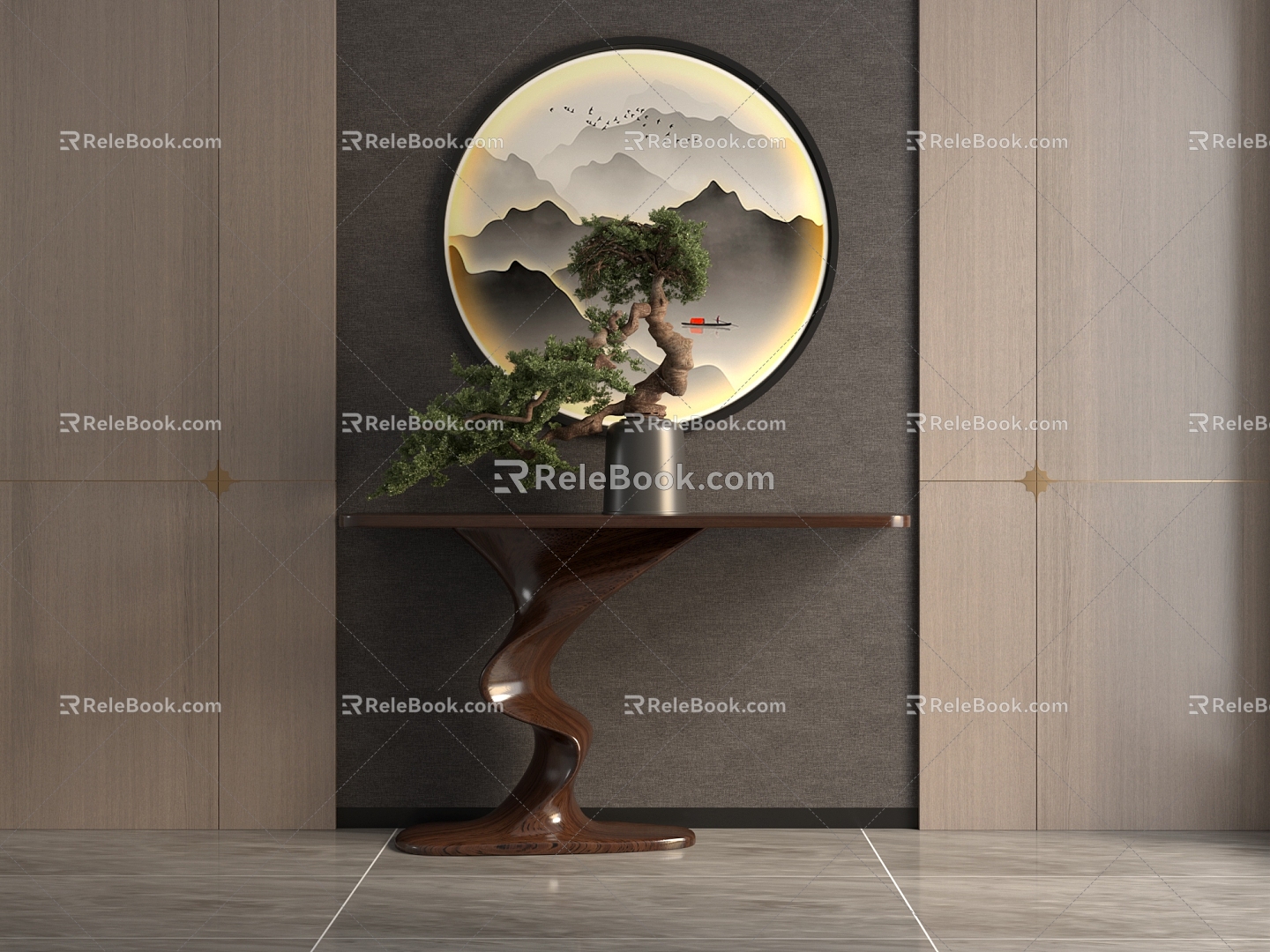 New Chinese-style Entrance Cabinet 02 3d model