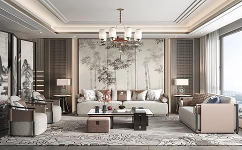 New Chinese Living Room 3d model